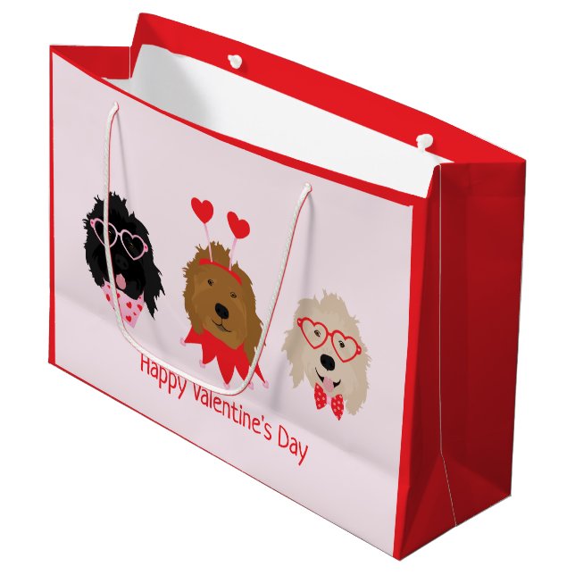 Happy Valentines Day Mini Goldendoodle Dogs Large Gift Bag (Front Angled)
