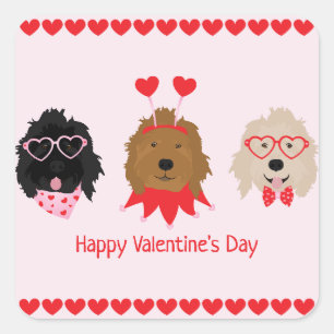 Happy Valentines Day Mini Goldendoodle Dogs Square Sticker