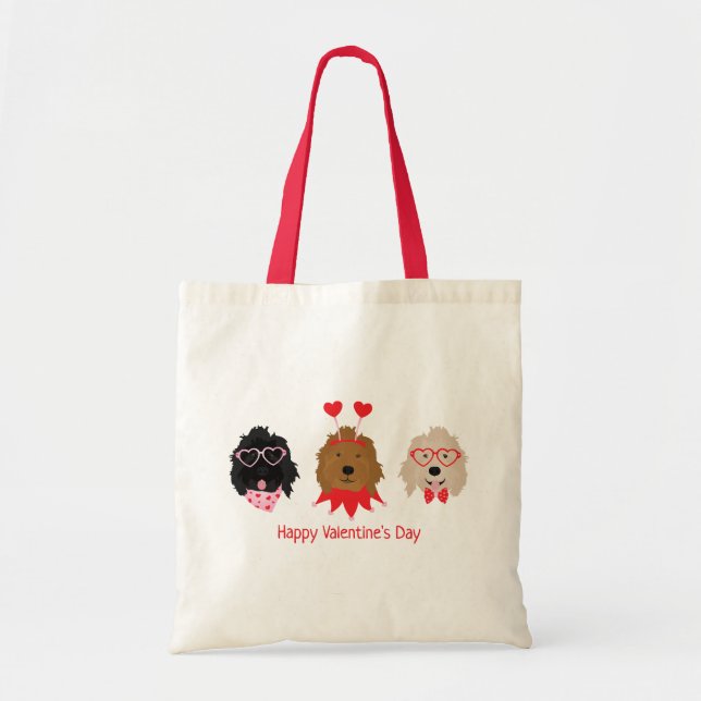 Happy Valentines Day Mini Goldendoodle Dogs Tote Bag (Front)