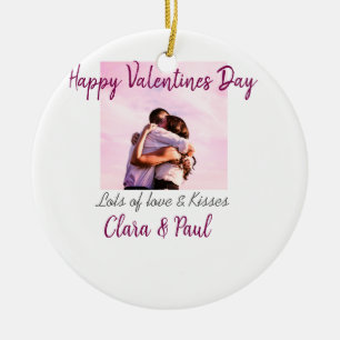 Happy Valentines day modern kisses love add name p Ceramic Tree Decoration
