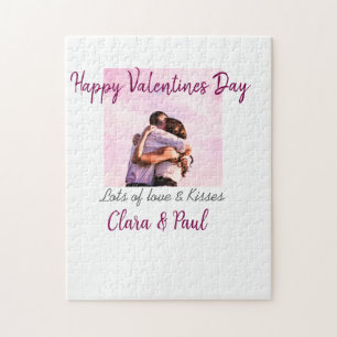 Happy Valentines day modern kisses love add name p Jigsaw Puzzle
