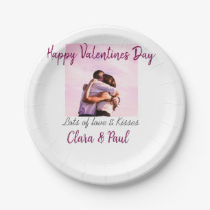Happy Valentines day modern kisses love add name p Paper Plate