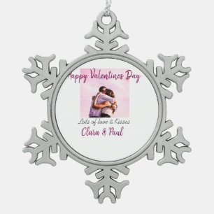 Happy Valentines day modern kisses love add name p Snowflake Pewter Christmas Ornament