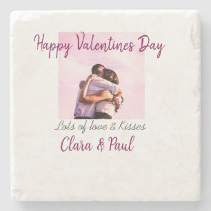 Happy Valentines day modern kisses love add name p Stone Coaster