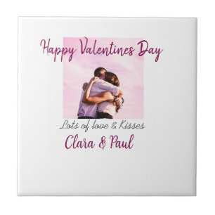 Happy Valentines day modern kisses love add name p Tile