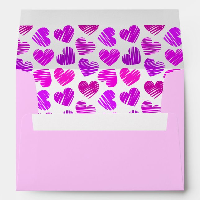 Happy Valentines Day Modern Red Pink Hearts Name Envelope (Back (Bottom))