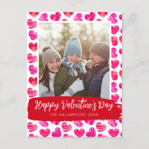 Happy Valentines Day Modern Red Pink Hearts Photo Holiday Postcard