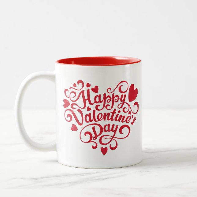 Happy Valentine's Day Modern Red Two-Tone Coffee Mug (Left)