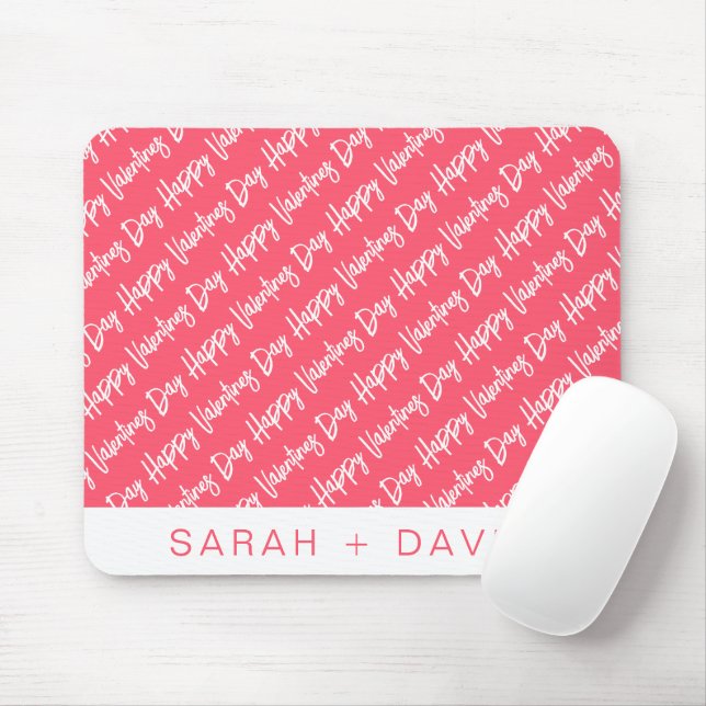 Happy Valentines Day Modern Script Pattern Mouse Mat (With Mouse)