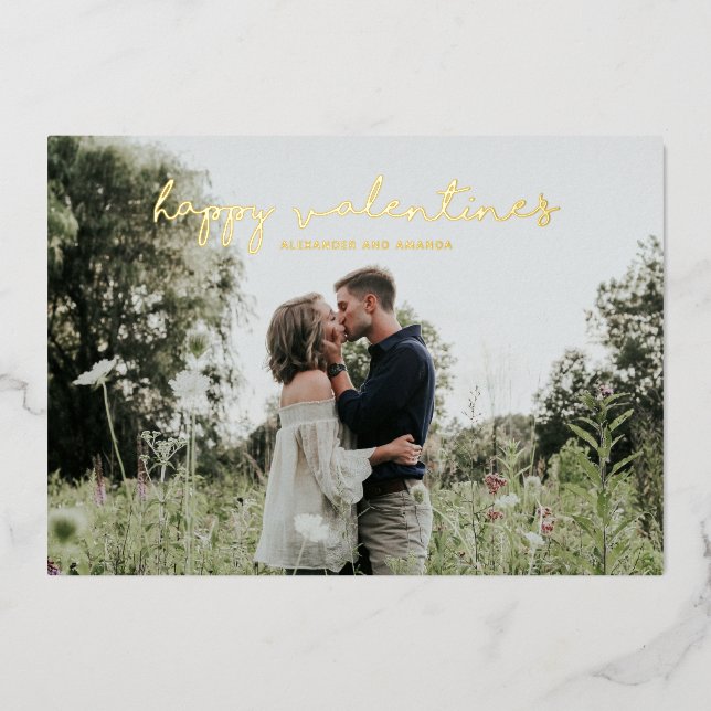 Happy Valentine's Day. Modern simple gold photo Foil Holiday Card (Front)