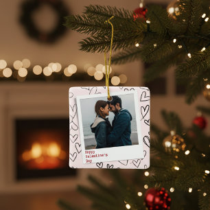 Happy Valentines Day Modern Stylish Romantic Photo Ceramic Ornament