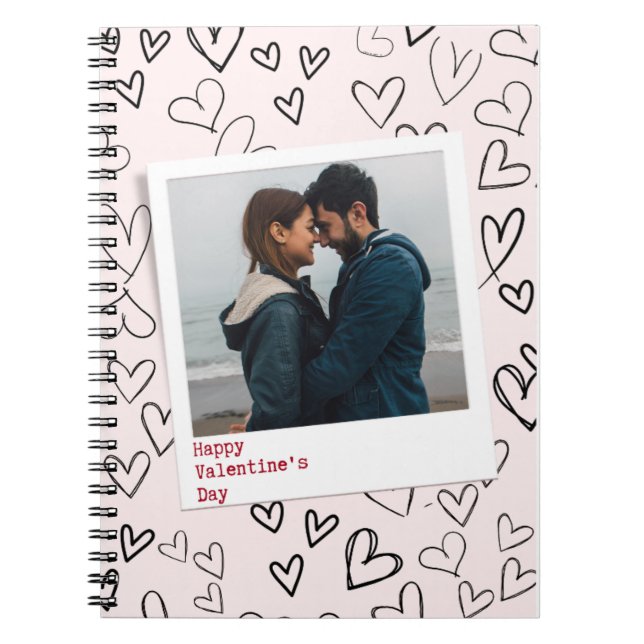 Happy Valentines Day Modern Stylish Romantic Photo Notebook (Front)