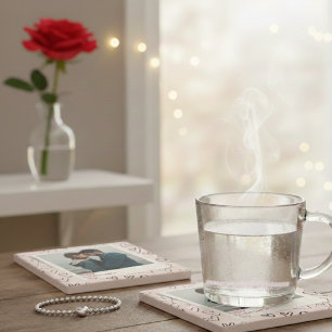 Happy Valentines Day Modern Stylish Romantic Photo Stone Coaster