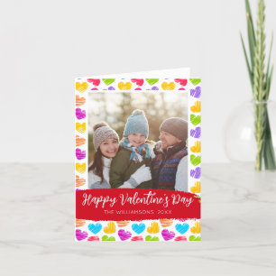 Happy Valentines Day Modern Vibrant Hearts Photo Holiday Card