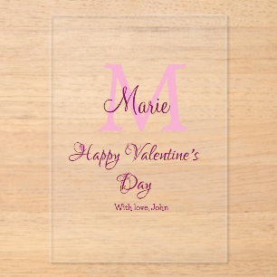 Happy valentine's day monogram pink name love girl acrylic invitations