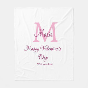 Happy valentine's day monogram pink name love girl fleece blanket