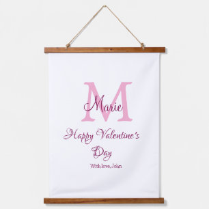 Happy valentine's day monogram pink name love girl hanging tapestry
