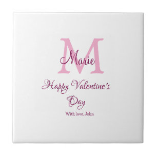 Happy valentine's day monogram pink name love girl tile