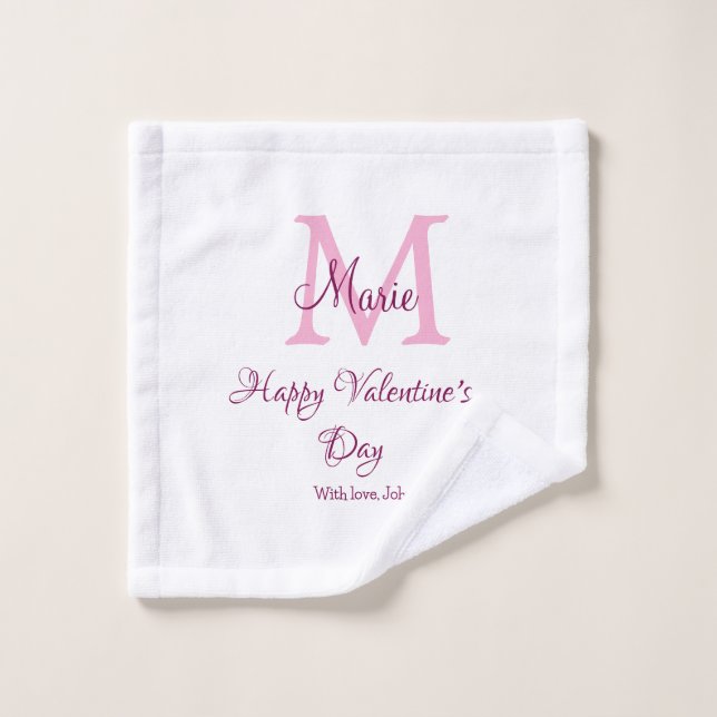 Happy valentine's day monogram pink name love girl wash cloth (Wash Cloth)