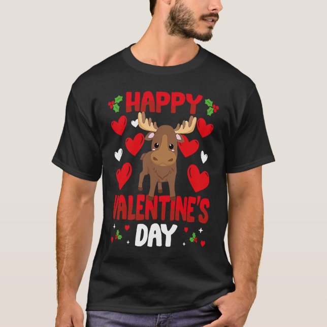 Happy Valentines Day Moose Heart Love Animal T-Shirt (Front)