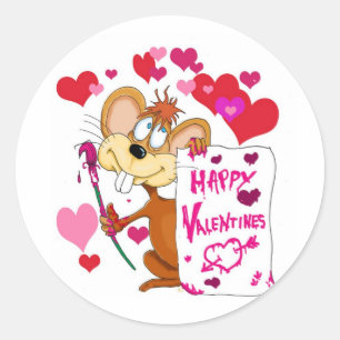 Happy Valentines Day mouse Classic Round Sticker