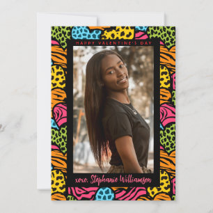Happy Valentines Day Multicolor Jungle Heart Photo Holiday Card