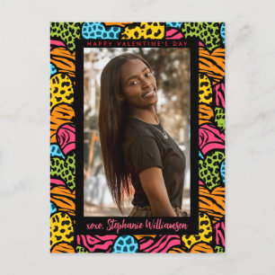 Happy Valentines Day Multicolor Jungle Heart Photo Holiday Postcard