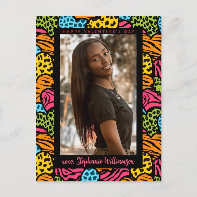 Happy Valentines Day Multicolor Jungle Heart Photo Holiday Postcard (Front)