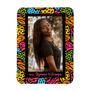 Happy Valentines Day Multicolor Jungle Heart Photo Magnet