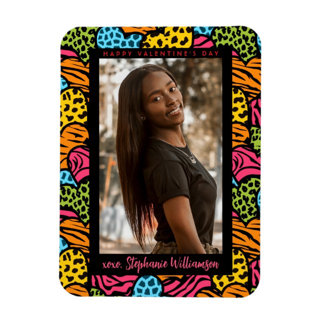 Happy Valentines Day Multicolor Jungle Heart Photo Magnet (Vertical)