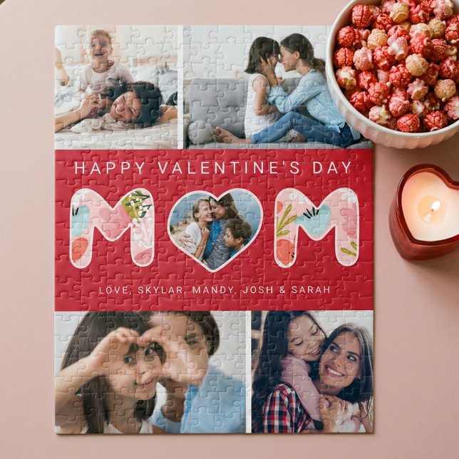 Happy Valentine's Day Mum, Photo Collage & Florals Jigsaw Puzzle (Happy Valentine's Day Mom, Photo Collage & Florals Jigsaw Puzzle)