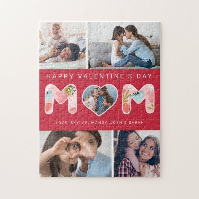 Happy Valentine's Day Mum, Photo Collage & Florals Jigsaw Puzzle (Vertical)