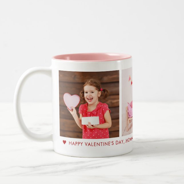 Happy Valentine's Day Mummy 3 Photo Custom Two-Tone Coffee Mug (Left)