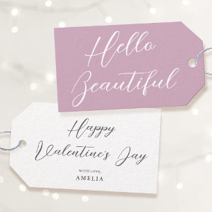 Happy Valentine's Day Name Brush Script Lilac Pink Gift Tags