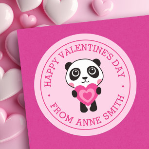 Happy Valentine's Day name cute panda heart pink Classic Round Sticker