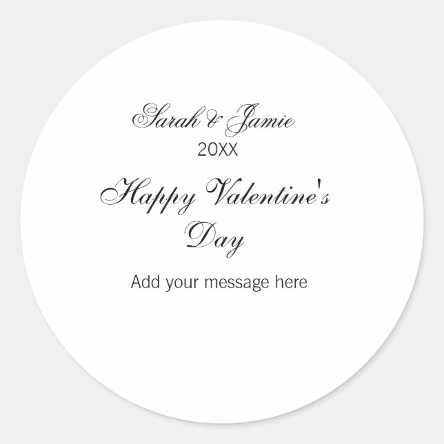 Happy Valentine's day name date message simple ele Classic Round Sticker (Front)