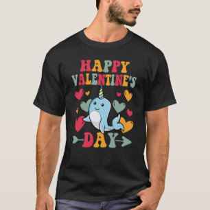 Happy Valentines Day Narwhal Heart Love Groovy T-Shirt