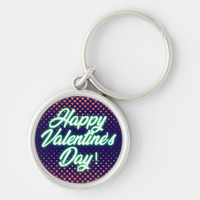 Happy Valentine's Day Neon Design-23692 Key Ring (Front)