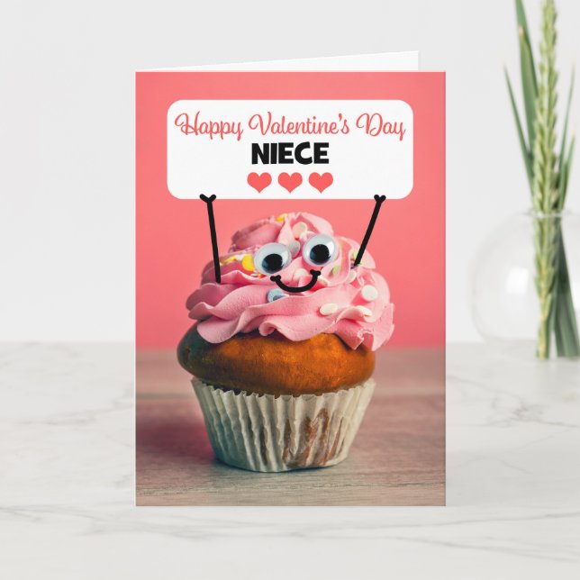 Happy Valentines Day Niece Cute Cupcake Holiday Card (Front)