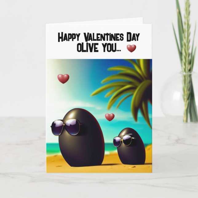 Happy Valentines Day Olive You Holiday Card (Front)