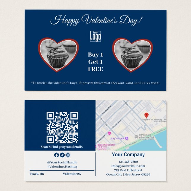 Happy Valentine's Day One Muffin Gift Voucher Card (Front & Back)