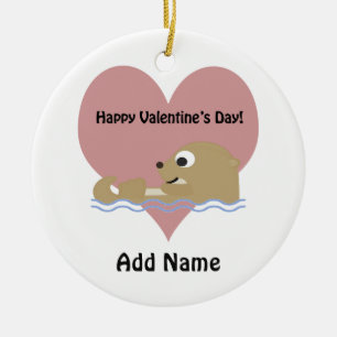 Happy Valentines Day Otter Ceramic Tree Decoration