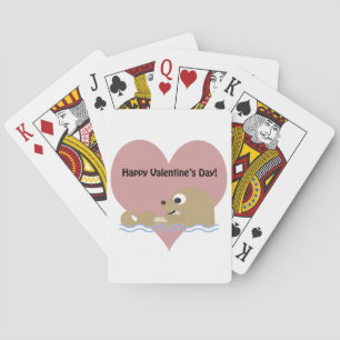 Happy Valentines Day Otter Playing Cards