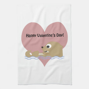 Happy Valentines Day Otter Tea Towel