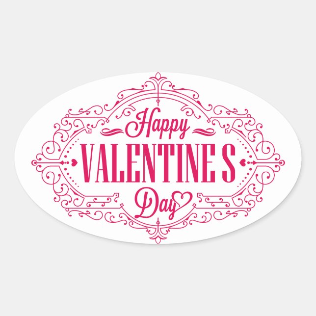 Happy Valentine's Day Oval Sticker (Front)