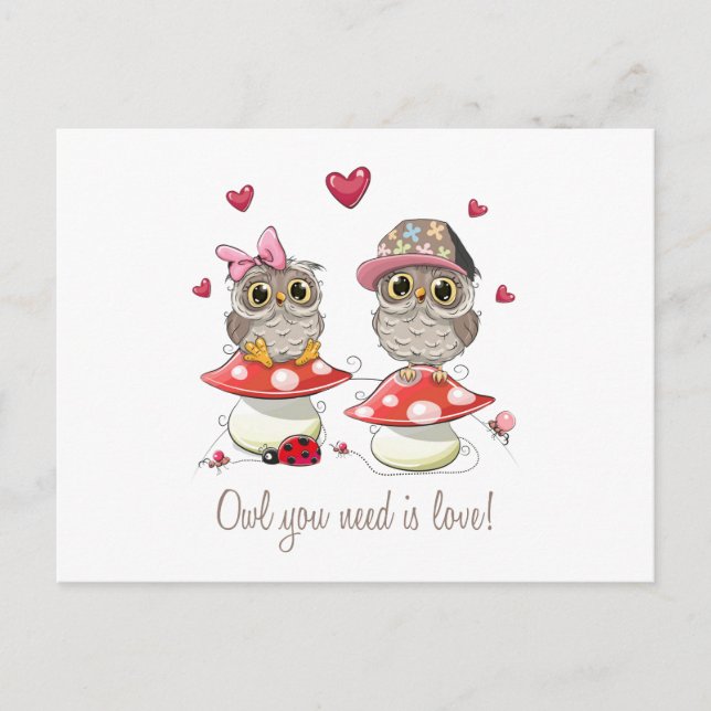 Happy Valentine's Day Owls  Holiday Postcard (Front)