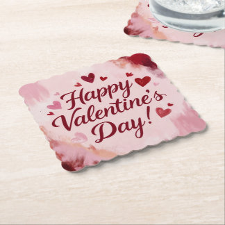 Happy Valentine's Day! Painted Brush Strokes Paper Coaster
