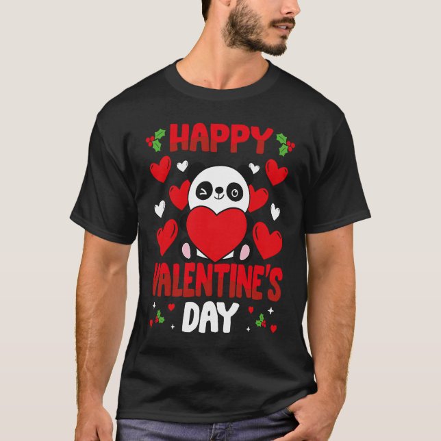Happy Valentines Day Panda Heart Love Animal T-Shirt (Front)