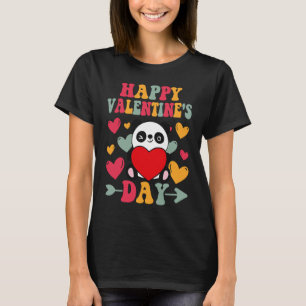 Happy Valentines Day Panda Heart Love Groovy T-Shirt