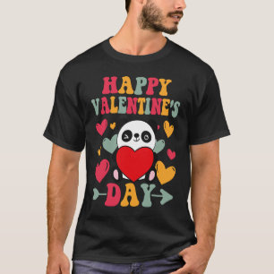 Happy Valentines Day Panda Heart Love Groovy T-Shirt